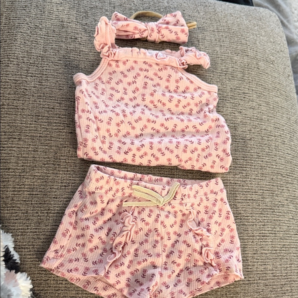 Pink Floral Baby Outfit Set